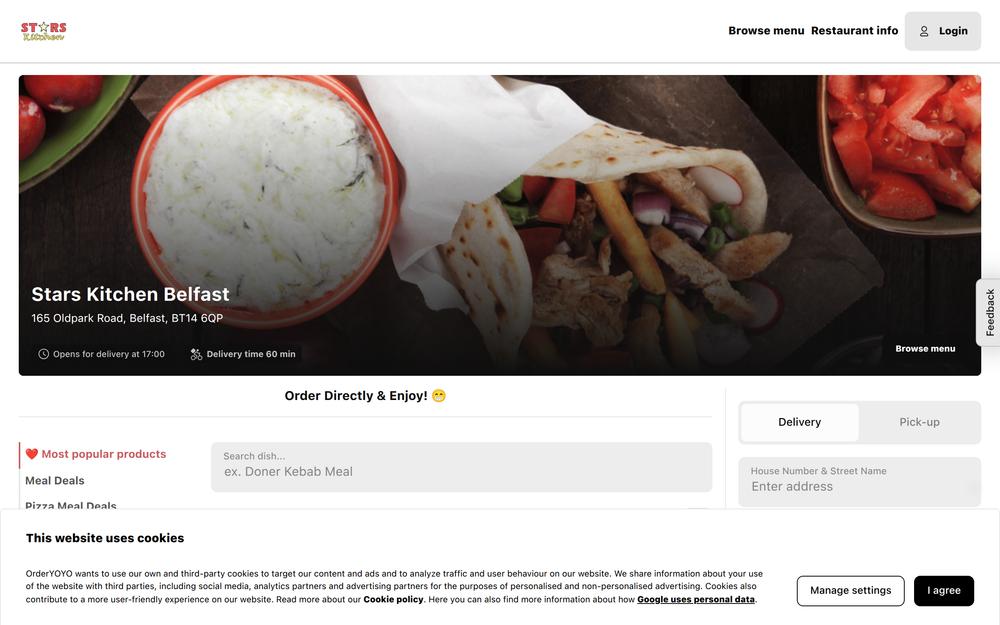 Website screenshot of Stars Kitchen