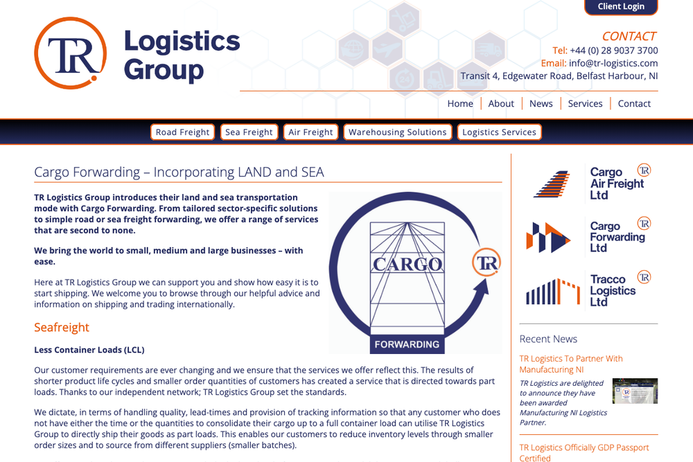 Website screenshot of Cargo Forwarding