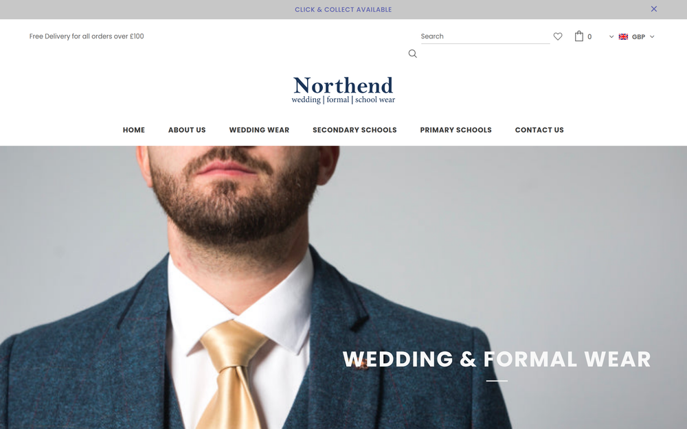 Website screenshot of North End Mens Hire