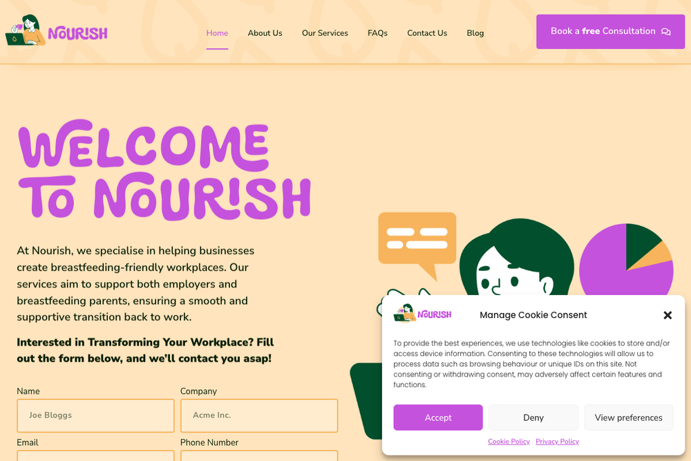 Website screenshot of Nourish