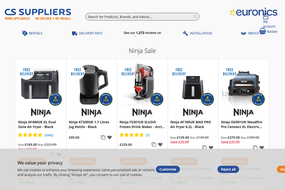 Website screenshot of CS Suppliers