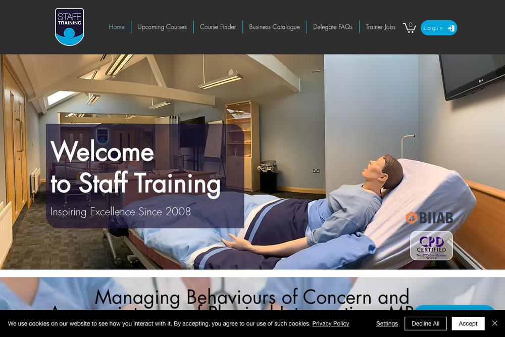 Website screenshot of Staff Training Belfast