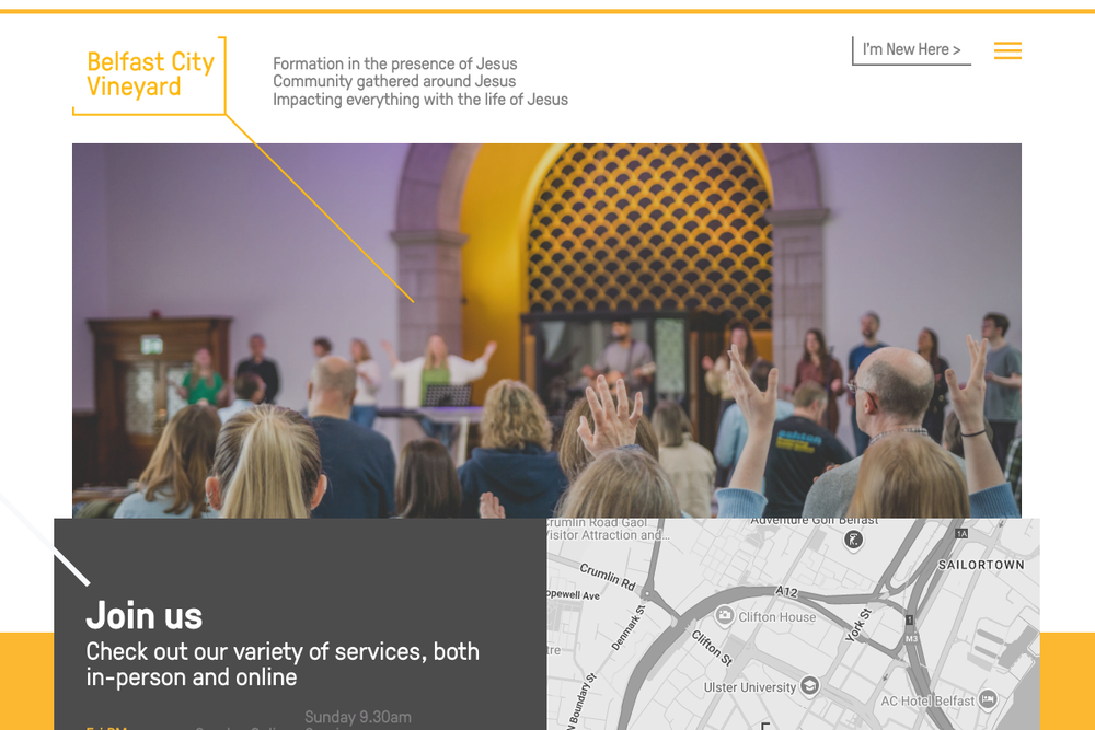 Website screenshot of Belfast City Vineyard Church