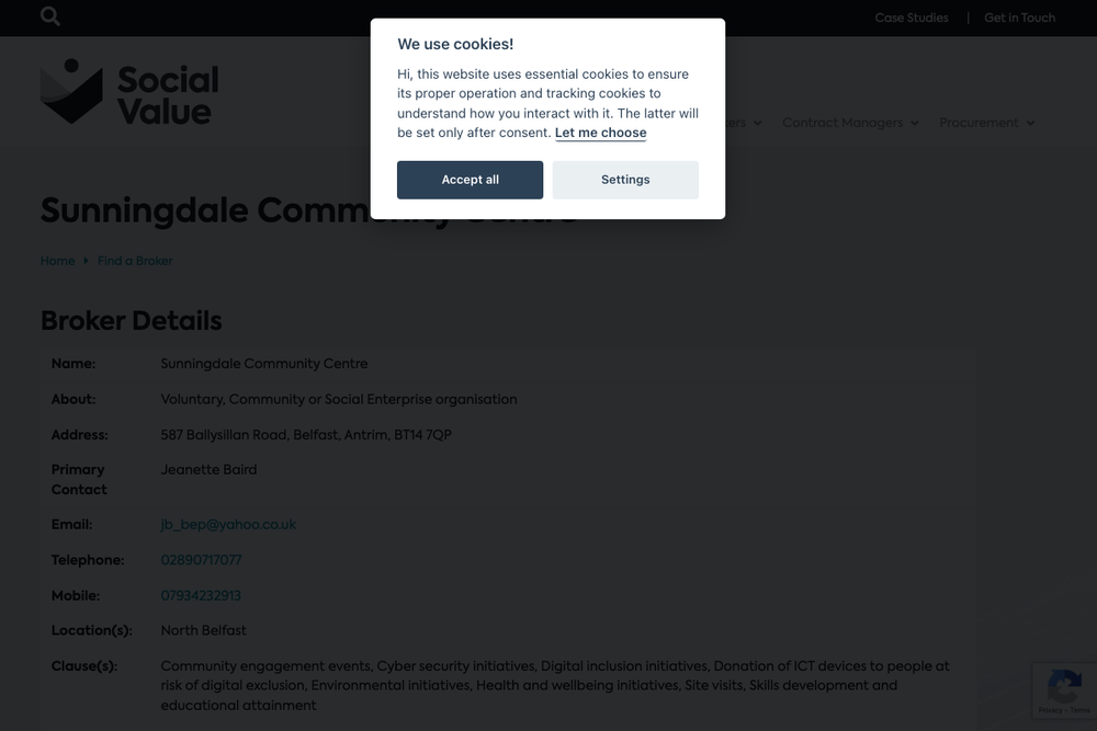 Website screenshot of Sunningdale Community Centre