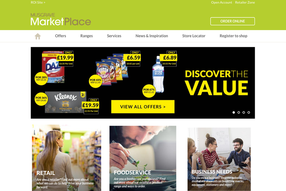Website screenshot of Musgrave MarketPlace Belfast