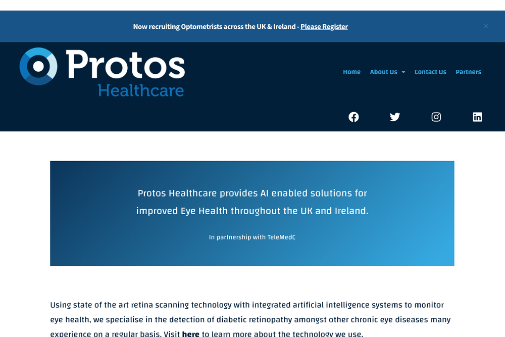 Website screenshot of PROTOS HEALTHCARE LIMITED