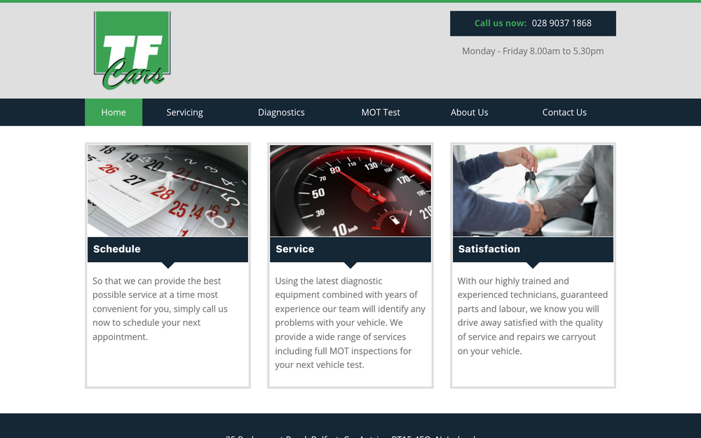 Website screenshot of fegan auto repairs