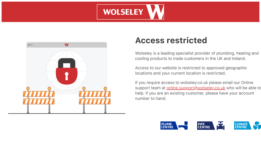 Website screenshot of Wolseley Plumb & Parts