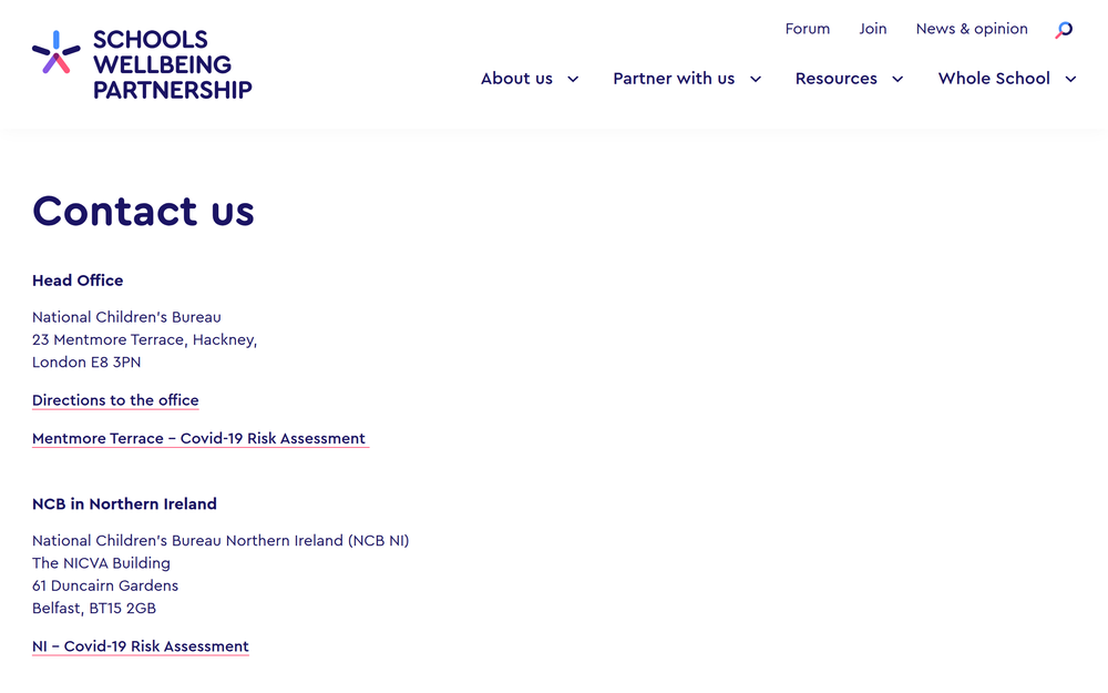 Website screenshot of Schools Wellbeing Partnership