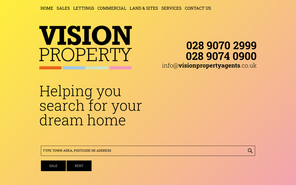 Website screenshot of Vision Property North Belfast