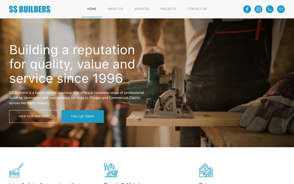 Website screenshot of SS Builders