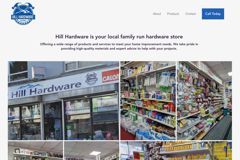 Website screenshot of Hill Hardware