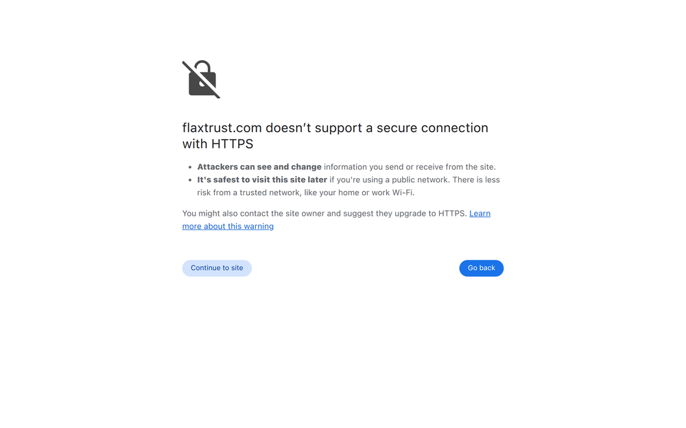 Website screenshot of Flax Trust