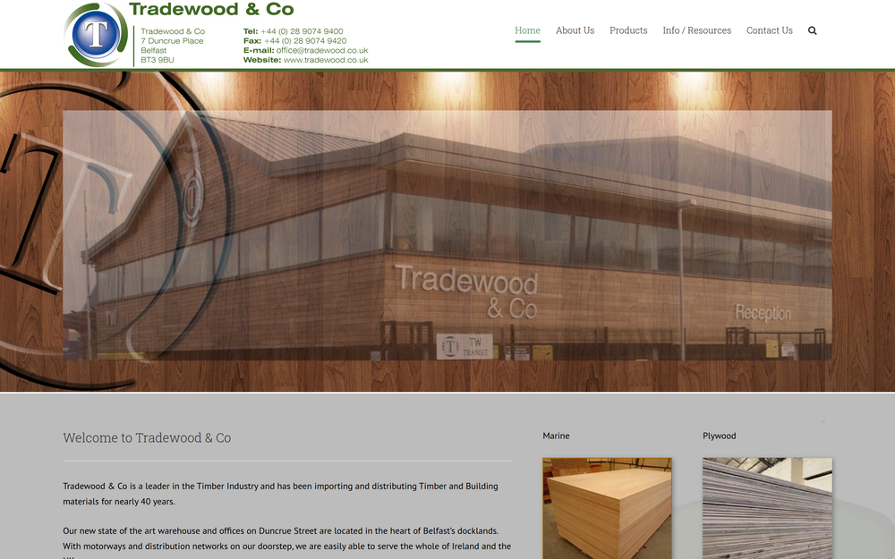 Website screenshot of Tradewood Agencies
