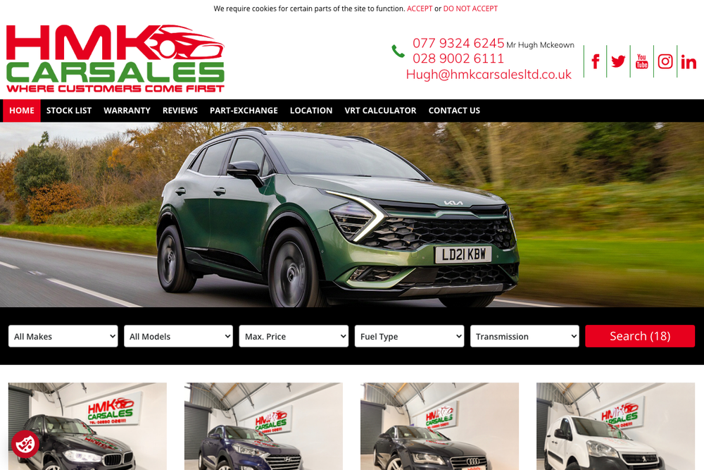 Website screenshot of HMK Car Sales ltd