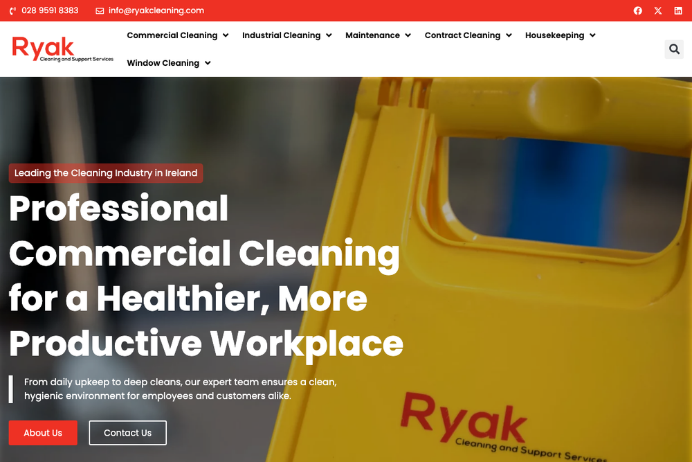 Website screenshot of Ryak - Cleaning Company Belfast