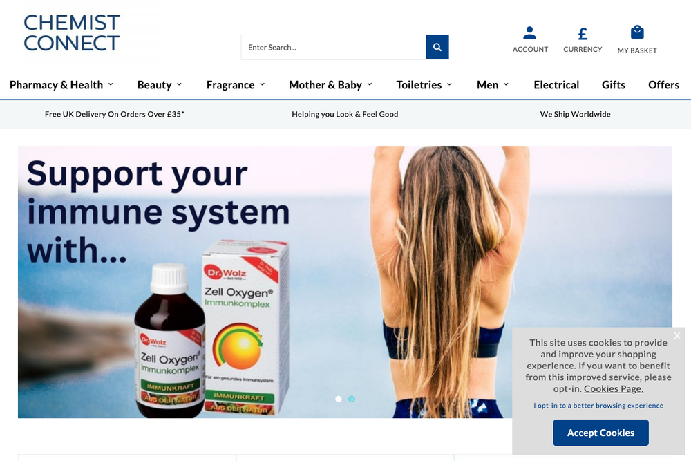 Website screenshot of Chemist Connect Belfast Central
