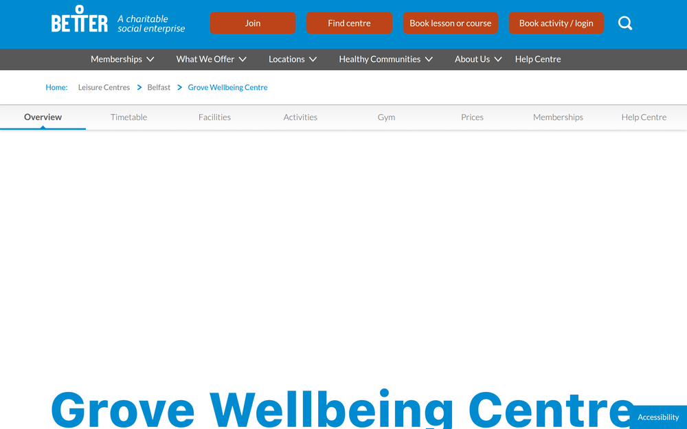 Website screenshot of Grove Wellbeing Centre