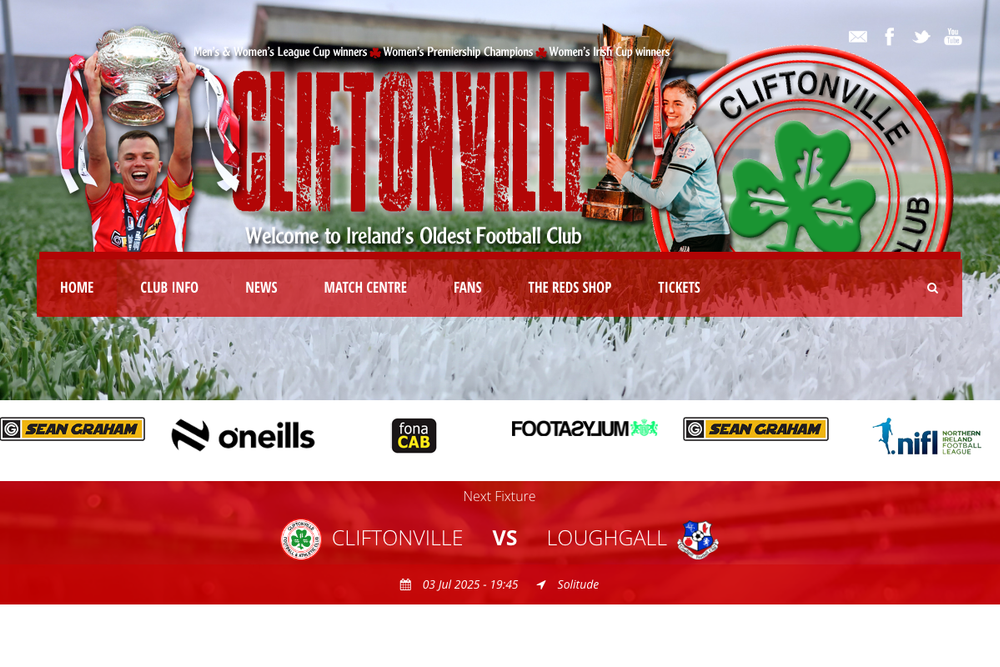 Website screenshot of Cliftonville Football & Athletic Club Ltd