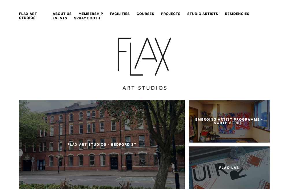 Website screenshot of Flax Art Studios Project Space