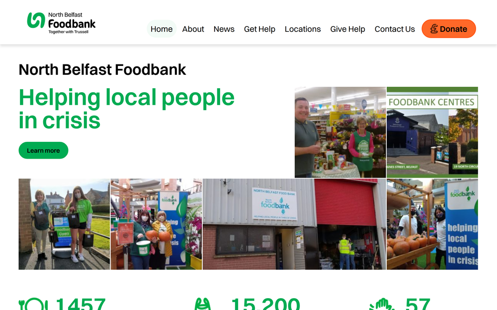Website screenshot of North Belfast Foodbank (Immanuel Church)