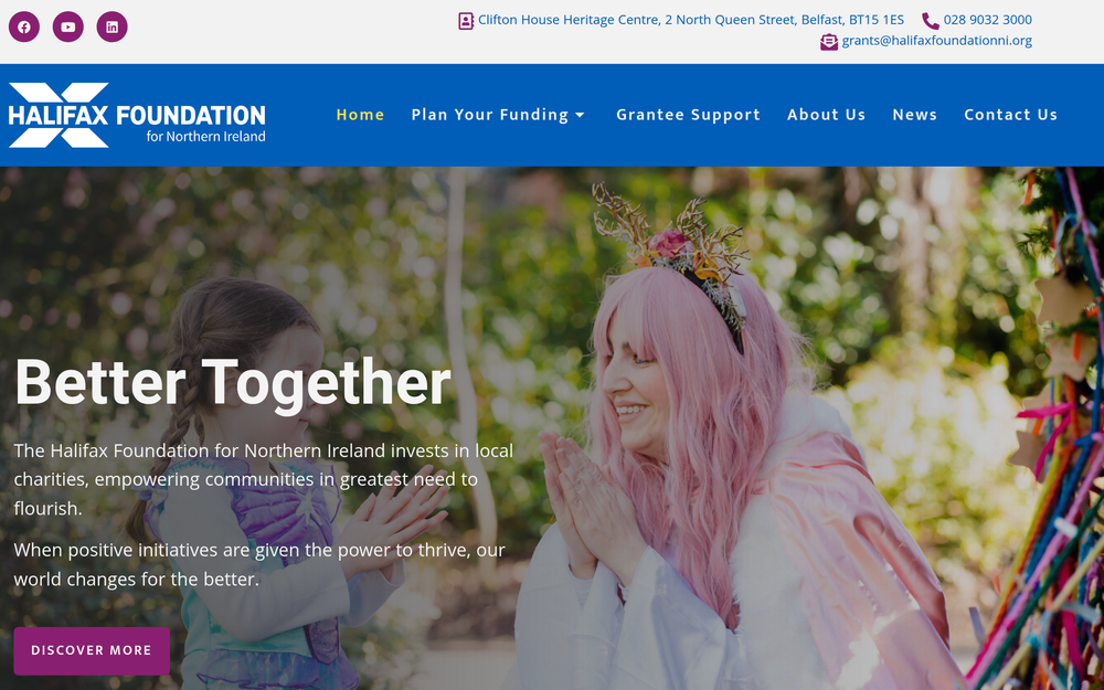 Website screenshot of Halifax Foundation for Northern Ireland
