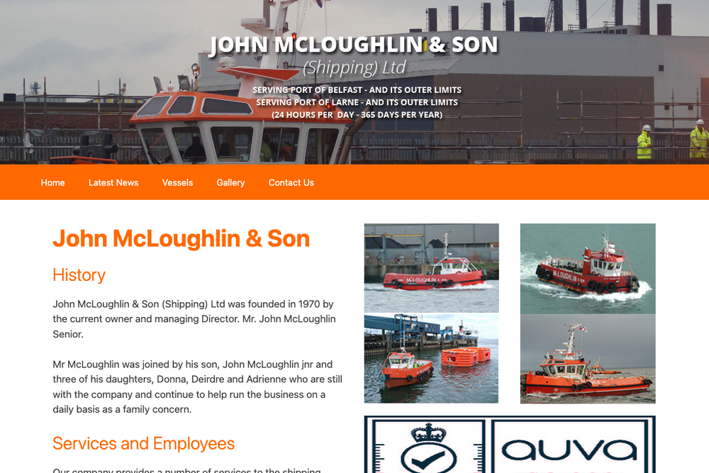 Website screenshot of John Mcloughlin Shipping Belfast