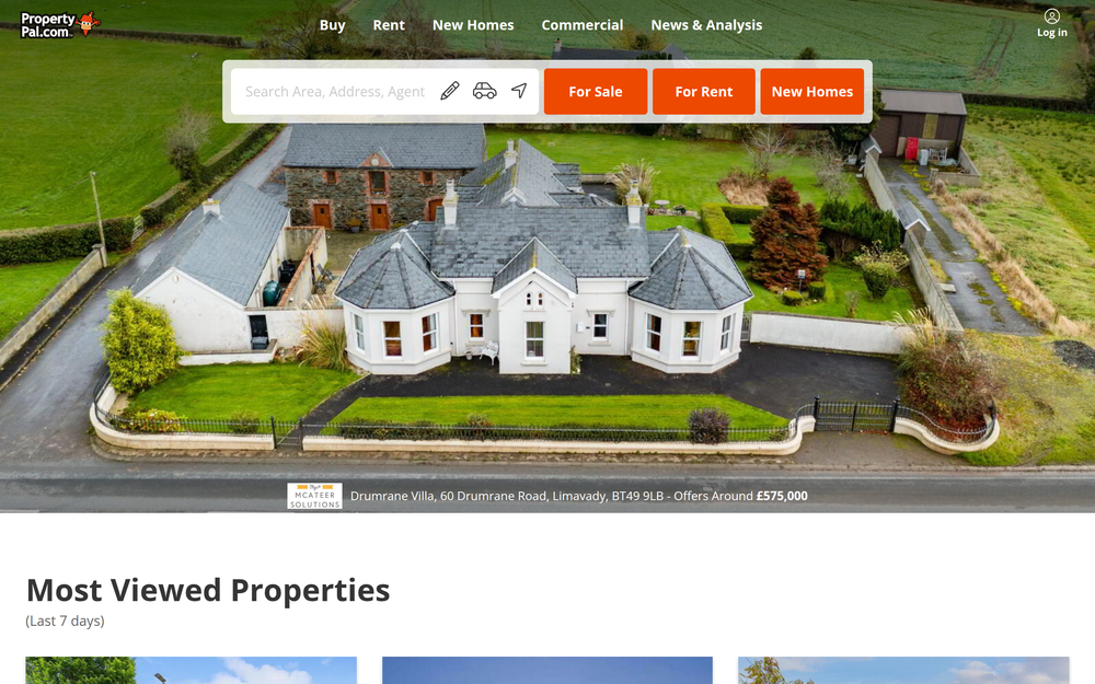 Website screenshot of PropertyPal