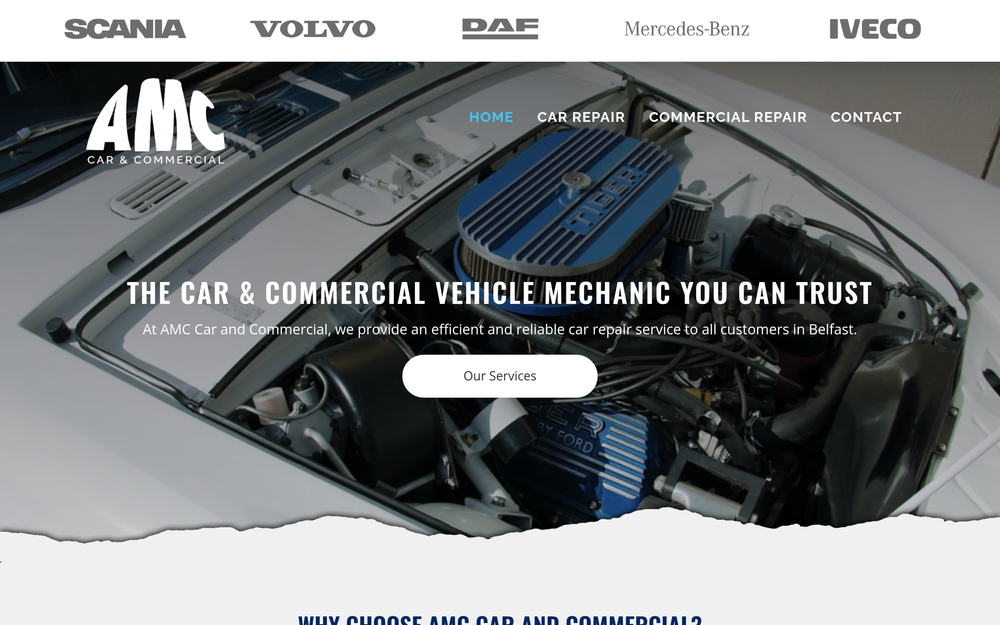 Website screenshot of AMC Car and Commercial