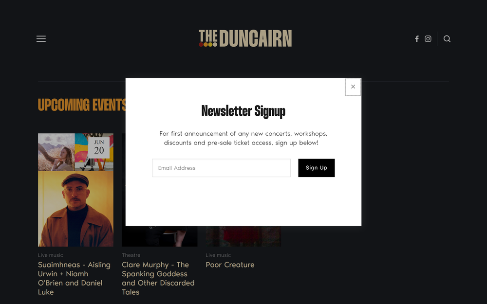 Website screenshot of The Duncairn
