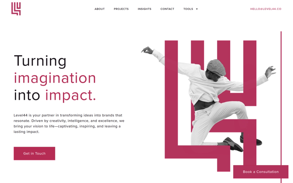 Website screenshot of Level44