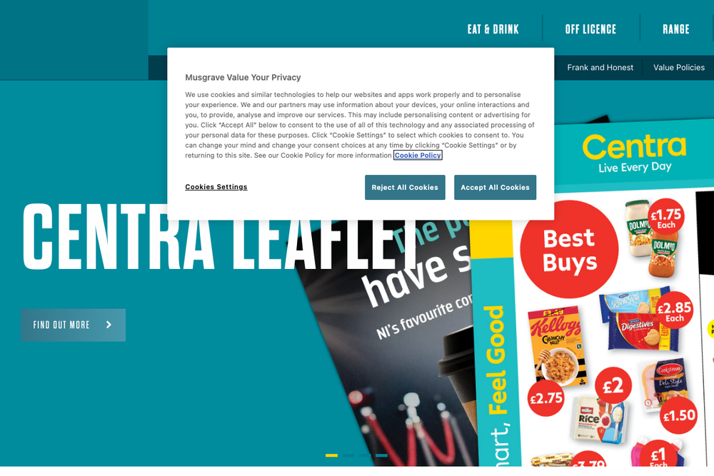 Website screenshot of Centra Supermarket