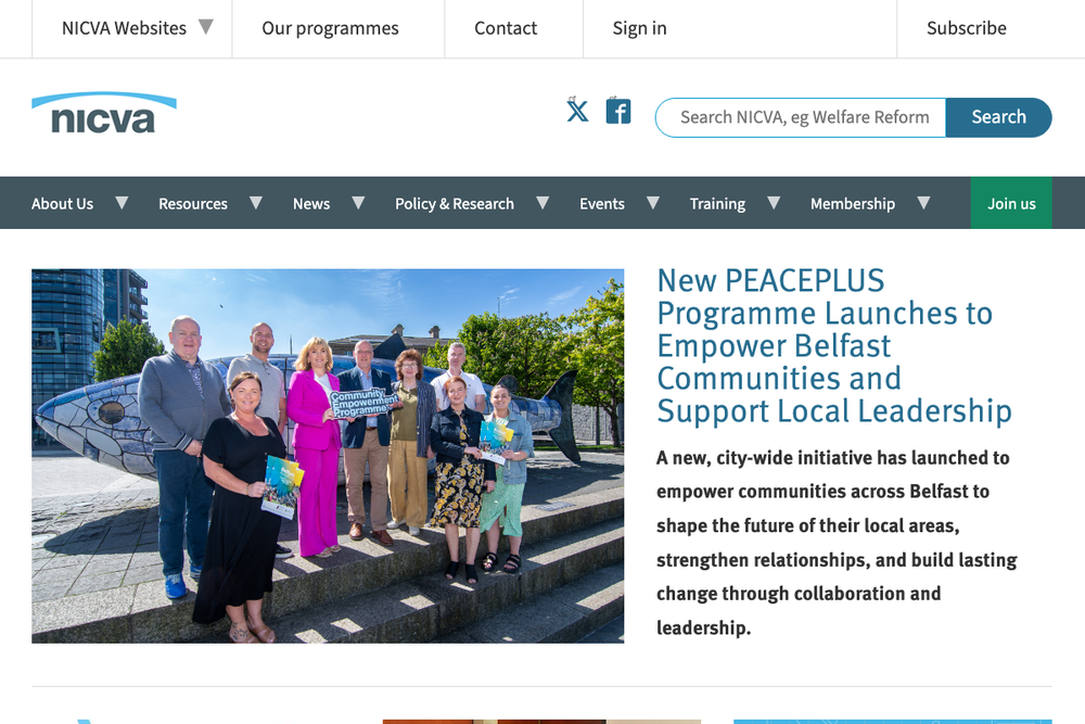 Website screenshot of NICVA