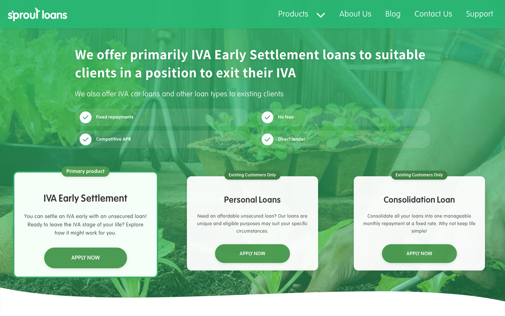 Website screenshot of Sprout Loans