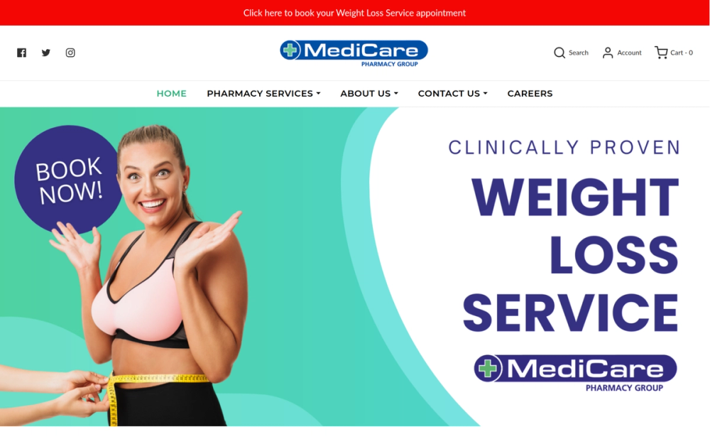 Website screenshot of MediCare Northcott Pharmacy