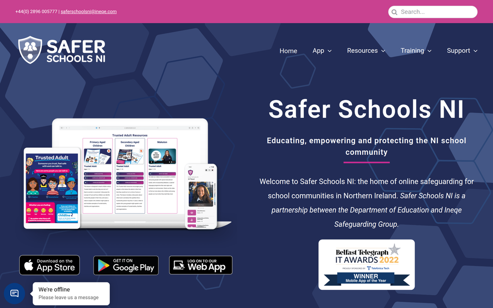 Website screenshot of Safer Schools