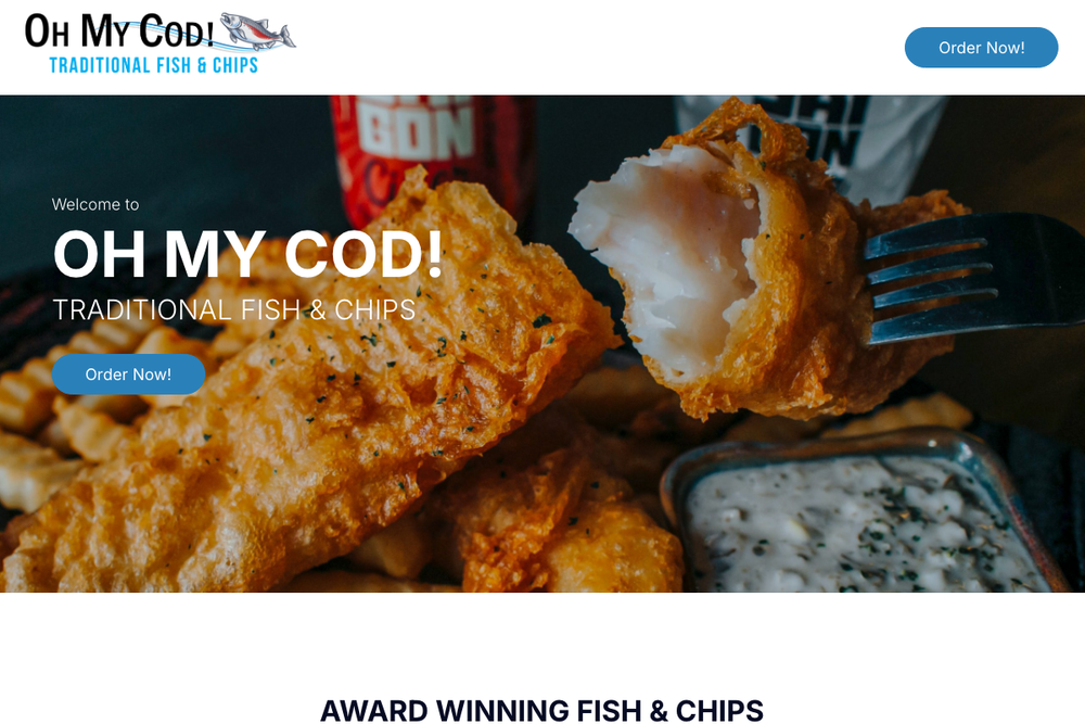 Website screenshot of OH MY COD/PIZZA