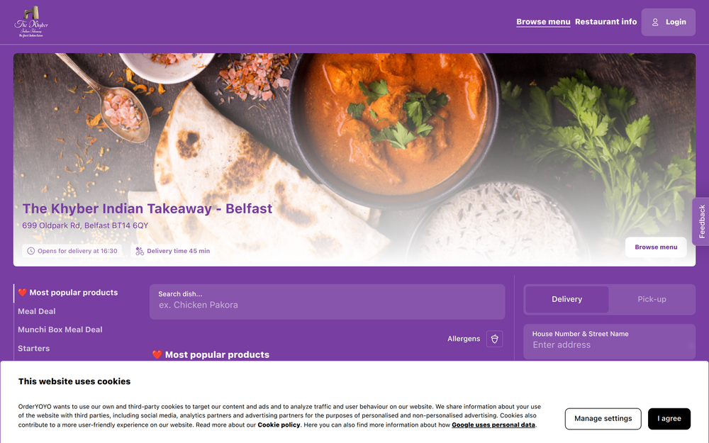 Website screenshot of Khyber Indian Takeaway