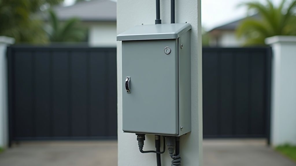Autogate control box mounted on a boundary wall