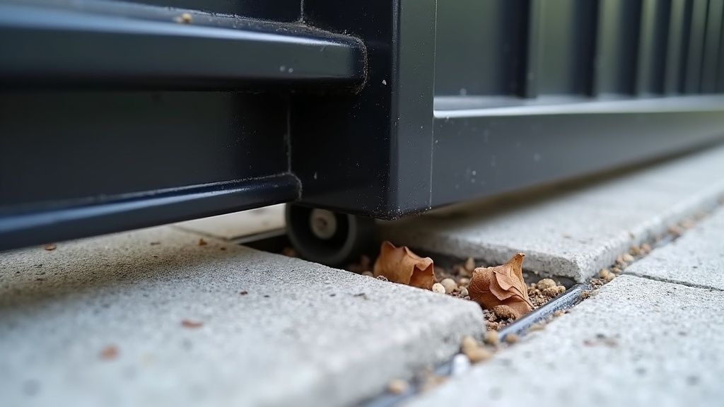 Sliding autogate roller under the gate frame on its floor rail
