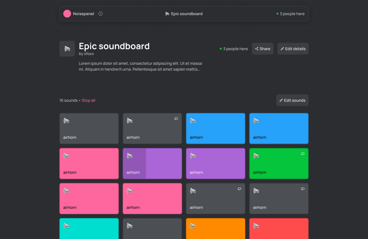 Screenshot of soundboard playing sounds