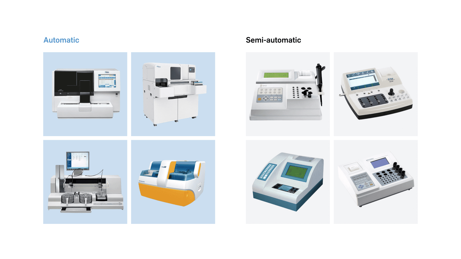 4 automatic and 4 semi-automatic coagulation analysers.