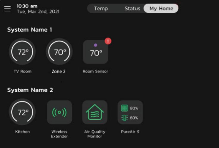 Lennox S40 smart thermostat showing indoor air quality information from a connected monitor.