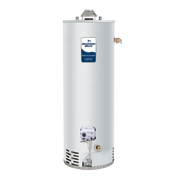 Bradford White natural gas atmospheric vent residential water heater.