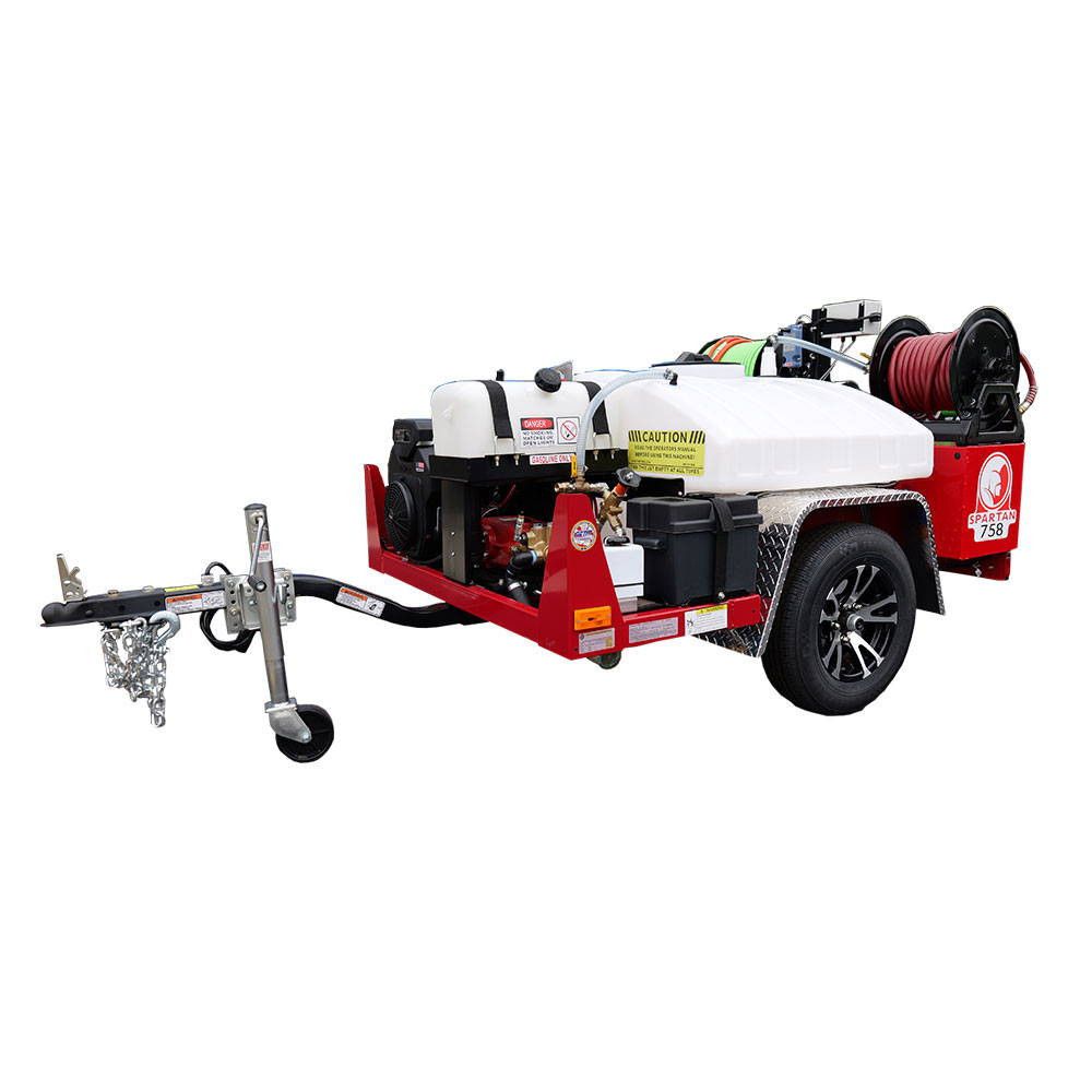 In Demand Plumbing, Heating & Air Spartan Tool Model 758 hydro jetting trailer used for professional sewer and drain cleaning.