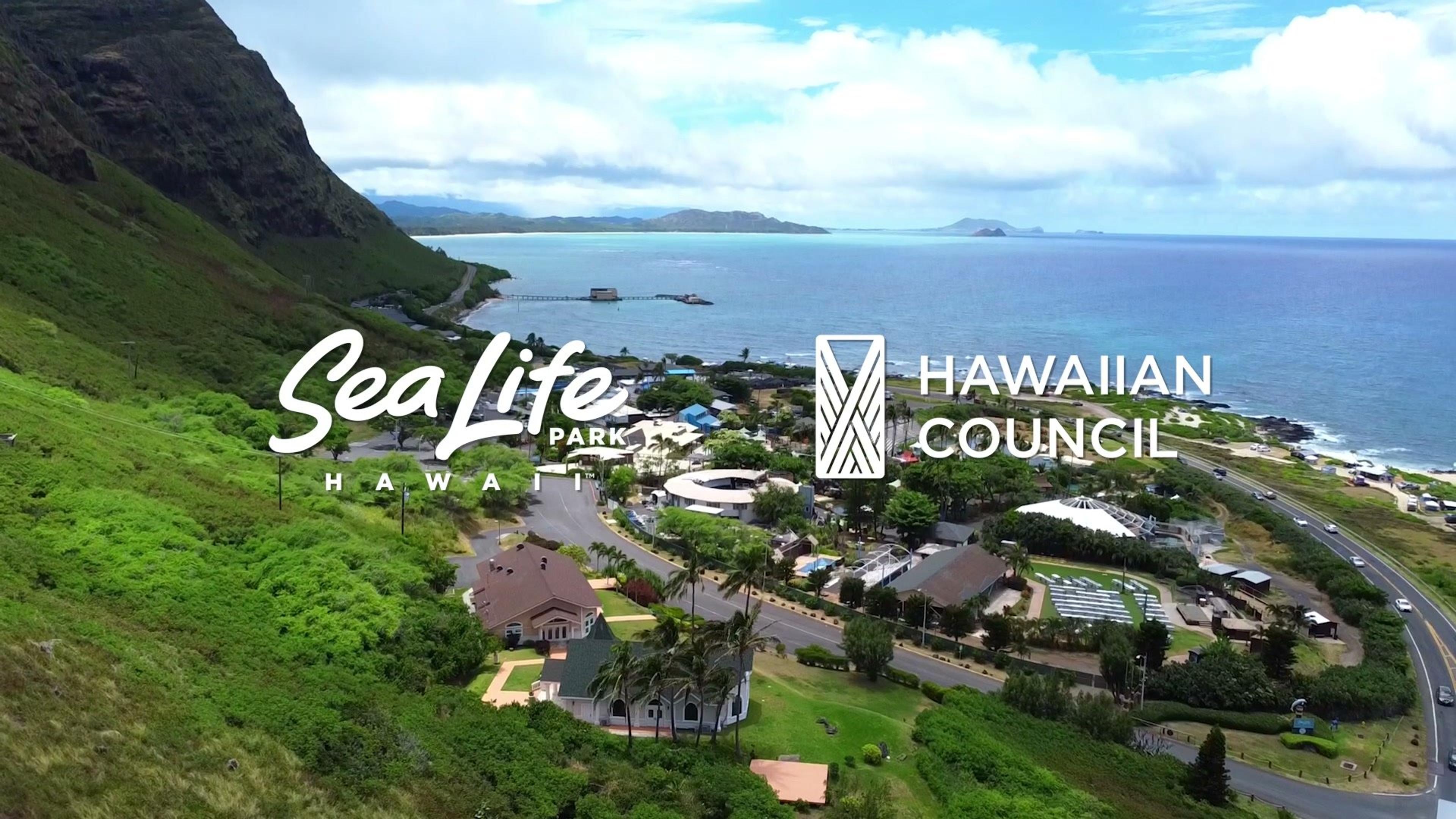 Sea Life Park and the Hawaiian Council, over an aerial view of the park in Waimānalo