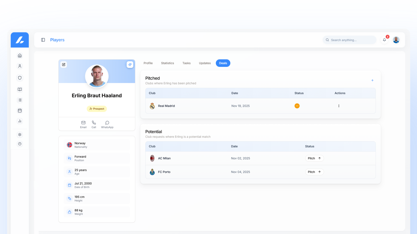 Football Player Management Profile