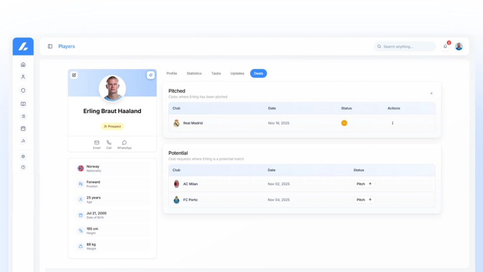 Football Player Management Profile