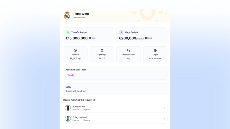 Club-Player Request Matching