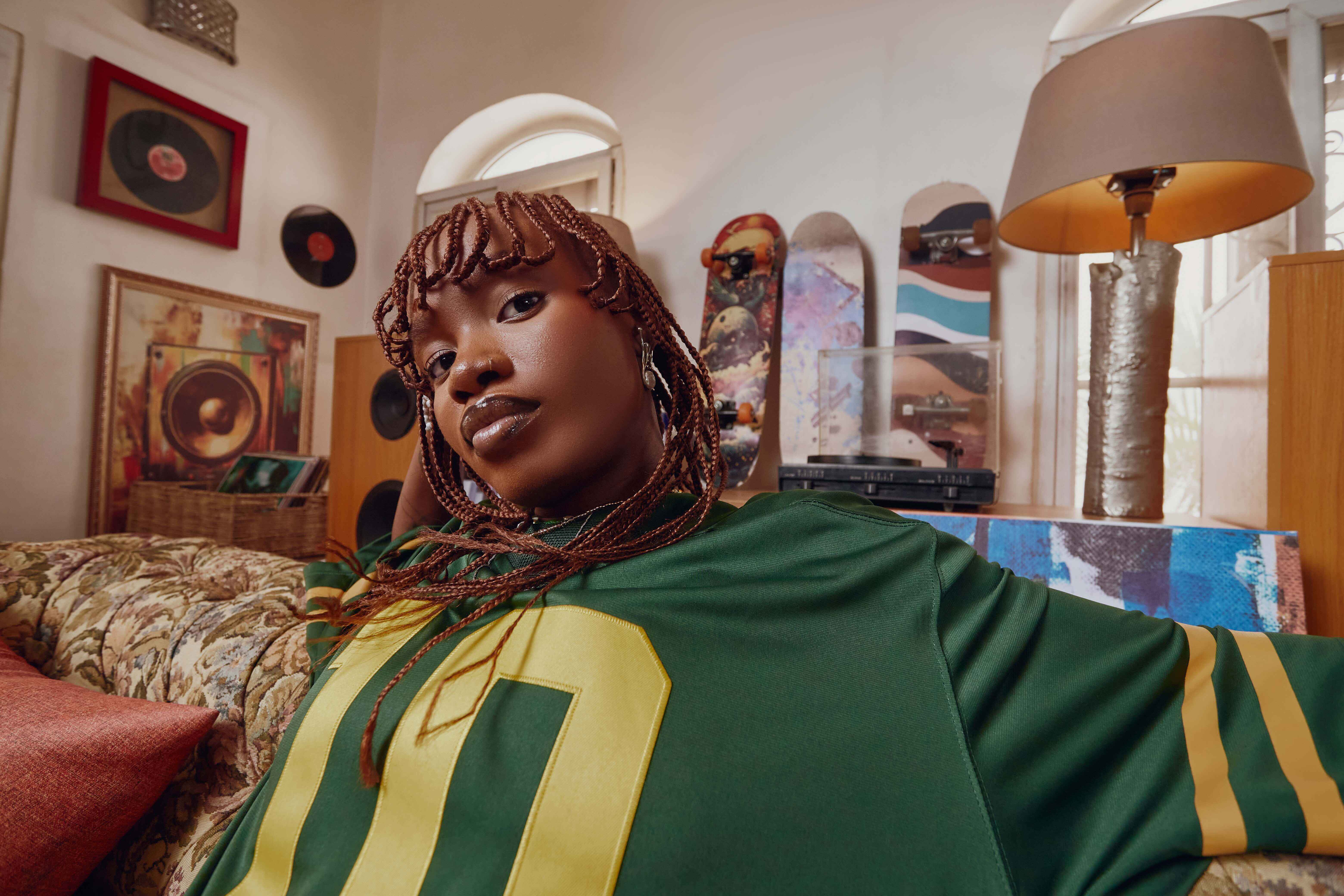 Woman in green jersey